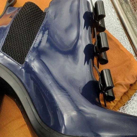 Melissa Karl Lagerfeld Boots‎ Womens 6 Blue Bow Chelsea Ankle Rain Heel Platform - Picture 7 of 16